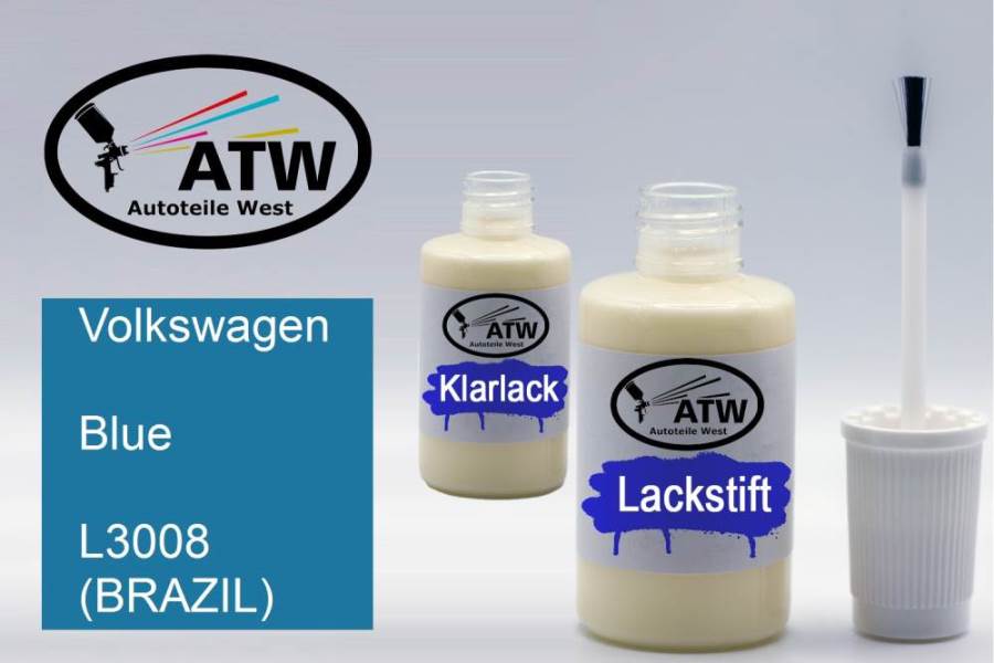 Volkswagen, Blue, L3008 (BRAZIL): 20ml Lackstift + 20ml Klarlack - Set, von ATW Autoteile West.